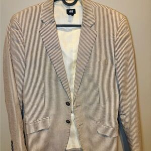 H&M Men's Pinstripe Blazer - Beige and White